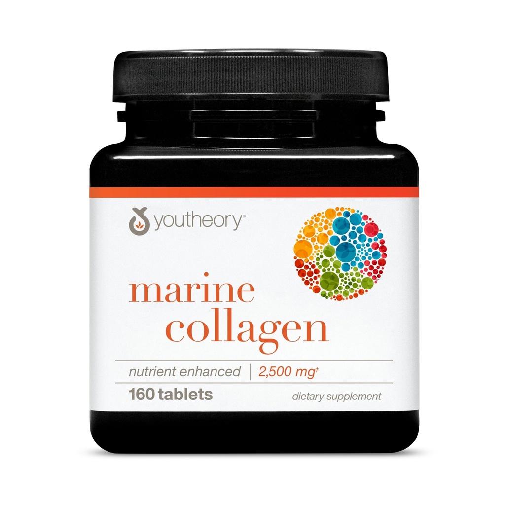 Youtory Marine Collagen - 2500 mg - Understøtter Joint, Nail, Hår, Hud, Bone & Muscle Health * - med Aminosyrer, Minerals & Vitaminer C, A, E, B6 & B12- 160 tabletter (32- Day Supply)