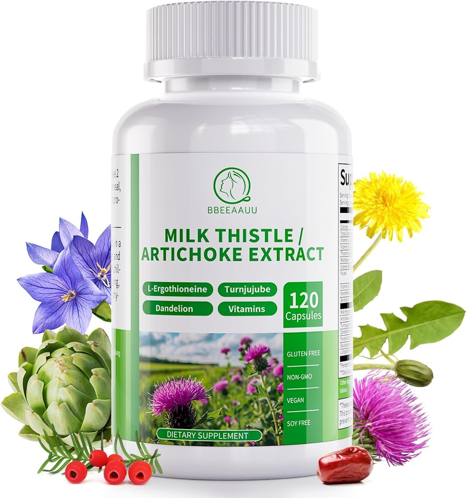 Mælk Thistle supplement, lever renser Detox & reparation Formel, 16-in-1 Herbal Lever Support Pille med Artiskoke, L- Ergothioneine, Turnjube Mælkebøtte Uddrag for lever & antioxidant 120 Kapsler
