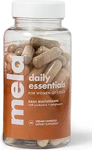 Mela Daglige Essentials Multivitamin til Melanerede Kvinder - Højdosis Vitamin D3 og B12, Probiotika, Lions Mane, Ceylon Kanel - Vegan, Gluten Free, Non- GMO, 30 dages forsyning (60 kapsler)