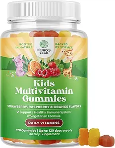 Nature Craft Plant Based Kids Multivitamin Gummies - Multivitamin til børn Immunity Support Gummies med Vitaminer A C D3 E B og Zink Gelatine og Gluten Free Non- GMO Vitaminer Gummies Formel 120ct