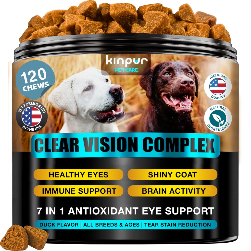 Eye Vitamin til hunde - Hund Vision Supplement til Tårer, Hund Eye Care, immunforsvar - Vitamin Remote, Gulerod, Fish Oil, Lutein - 180 bløde tygger med and flavor - for alle racer og aldre