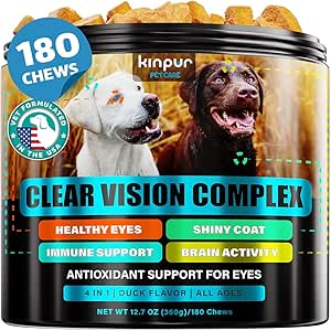 Eye Vitamin til hunde - Hund Vision Supplement til Tårer, Hund Eye Care, immunforsvar - Vitamin Remote, Gulerod, Fish Oil, Lutein - 180 bløde tygger med and flavor - for alle racer og aldre