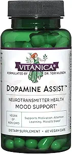 Vitanica Dopamine Assist, Dr Formulated Dopamine Supplement, L-Tyrosine, Mucuna Pruriens Neurotransmitter Mood Support, Vitamin B6, Folate, Green Tea Extract Quercetin Vegan, 60 Capsules