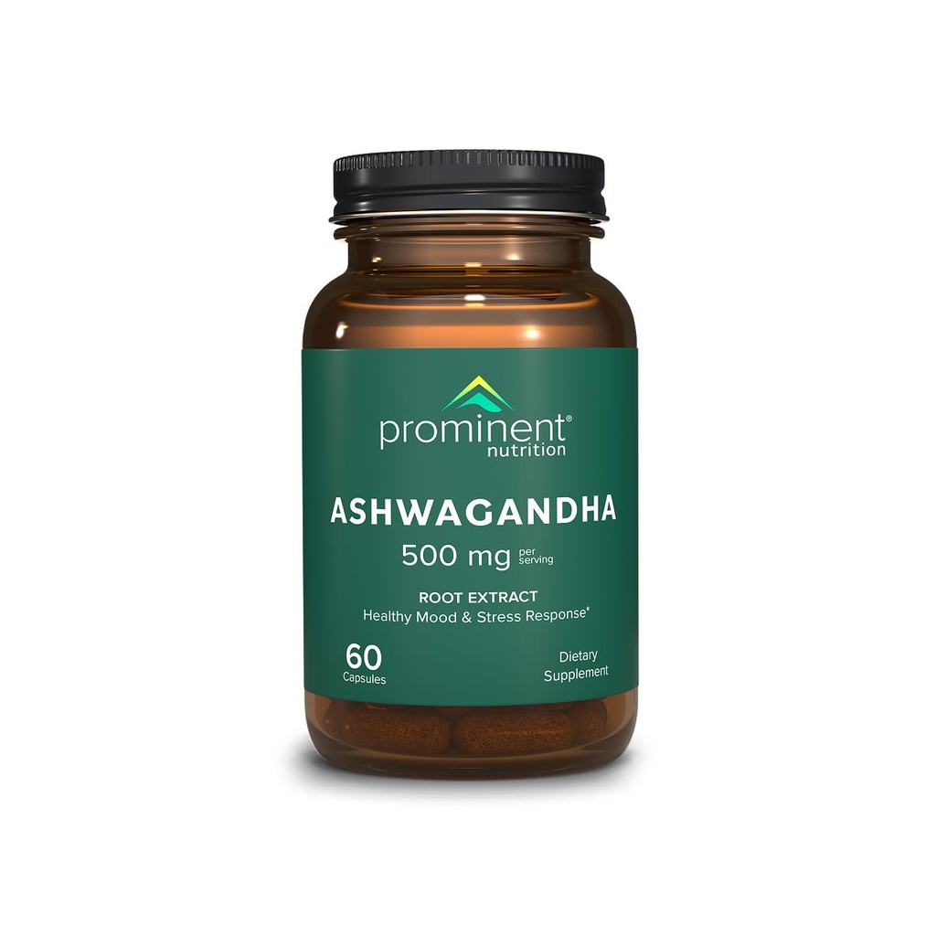 Fremtrædende Nutrition Ashwagandha Supplement - Klinisk researched Shagandha Root Extract for Sund Mood & Stress Support, Standardiseret til 2,5% Hweitanolides, 500 mg, 60 Vegan Kapsler - 1 pakke