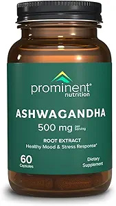 Fremtrædende Nutrition Ashwagandha Supplement - Klinisk researched Shagandha Root Extract for Sund Mood & Stress Support, Standardiseret til 2,5% Hweitanolides, 500 mg, 60 Vegan Kapsler - 1 pakke