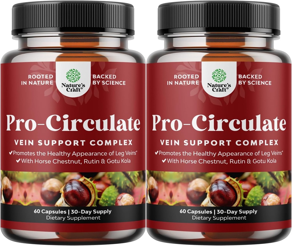 Vein Support Ben og Veins - Full Body Circulation Supplement for Spider & Varicose Veins og Forbedret Flow med Horse Chestnut Extract & Flavonoider - Vegan Non- GMO Mini Caps (2 måneder)