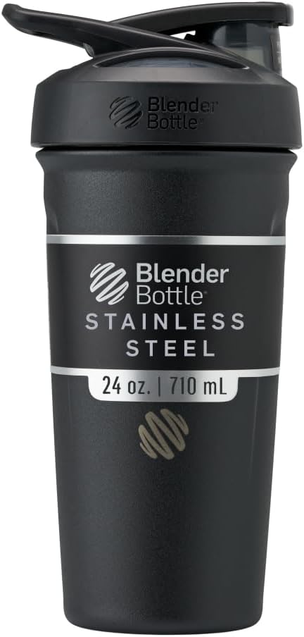 BlenderFlaske Strada Shaker Cup isoleret rustfrit stål vandflaske med Wire Whisk, 24-Ounce, Sort