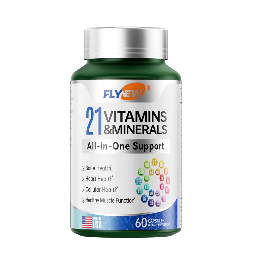 Multivitamin til kvinder & mænd - Mænd og kvinder Multivitamin til ben, hud og immunforsvar Support, 21 i 1 Multivitaminer supplement, Multivitaminer med gluten & allergen fri, Ikke GMO, 60 kapsler