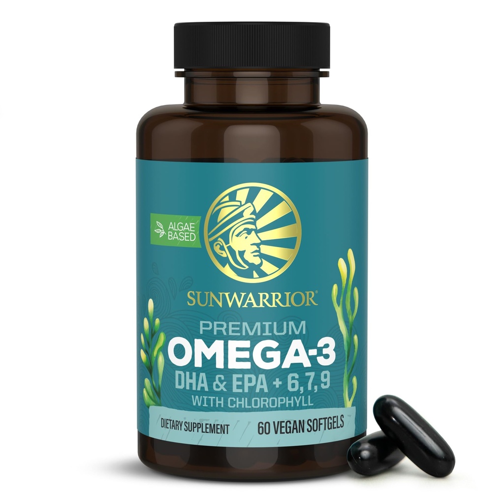 Sunwarrian Vegan Omega 3 DHA & EPA supplement Algal Oil Foretrukket Alternativ til Fish Oil Understøtter Brain Eye Joint & Heart Health (60 Greve)