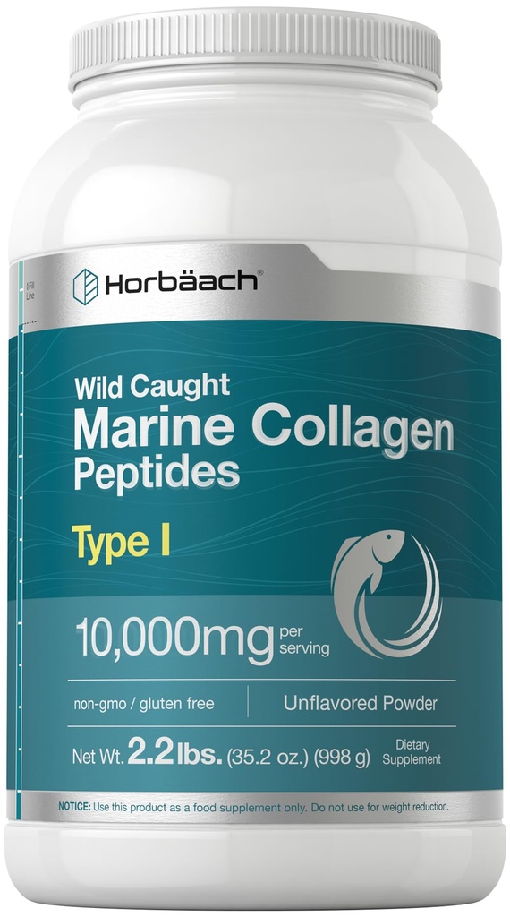 Horbäach Marine Collagen Powder 2.2 lbs • 124; Hydrolyzed Collagen Peptider • 124; Uden smag • 124; Keto, Paleo, Non- GMO, Gluten Free Supplement