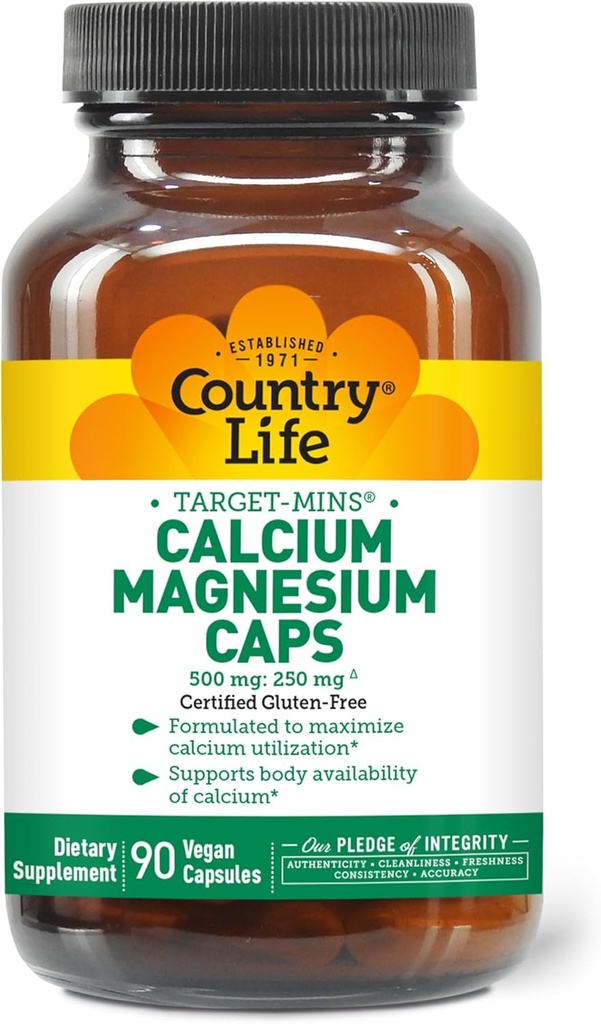 Country Life Target- Mins Calcium Magnesium Complex - 1000 mg Calcium, 500mg Magnesium, Gluten- Free Supplement for Bone Health