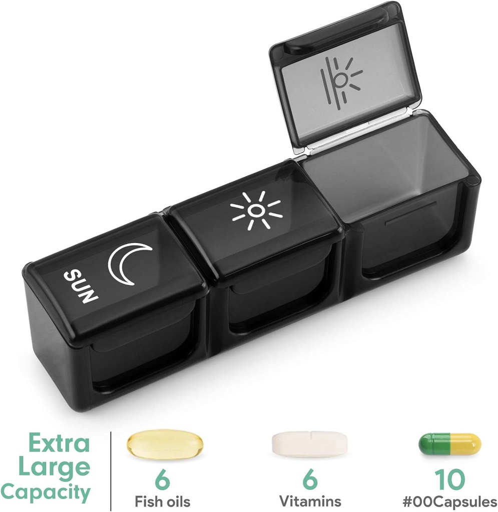 BUG HULL Weekly Pill Organizer 3X om dagen, Daily 7 Day Pill Box 3 gange om dagen, Travel Medicine Pill Organizer Pill Case Container for Vitamin, Kosttilskud
