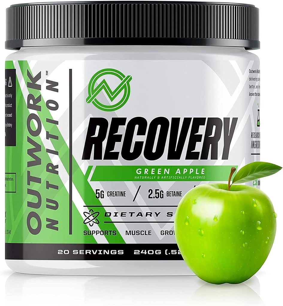 Outwork Nutrition Post Workout Recovery Powder - Creatine Monohydrat, KSM- 66 Ashwagandha & Tart Cherry - Speeds Recovery, Eases ømhed - Creatin Powder for mænd og kvinder, Green Apple, 240 Gr