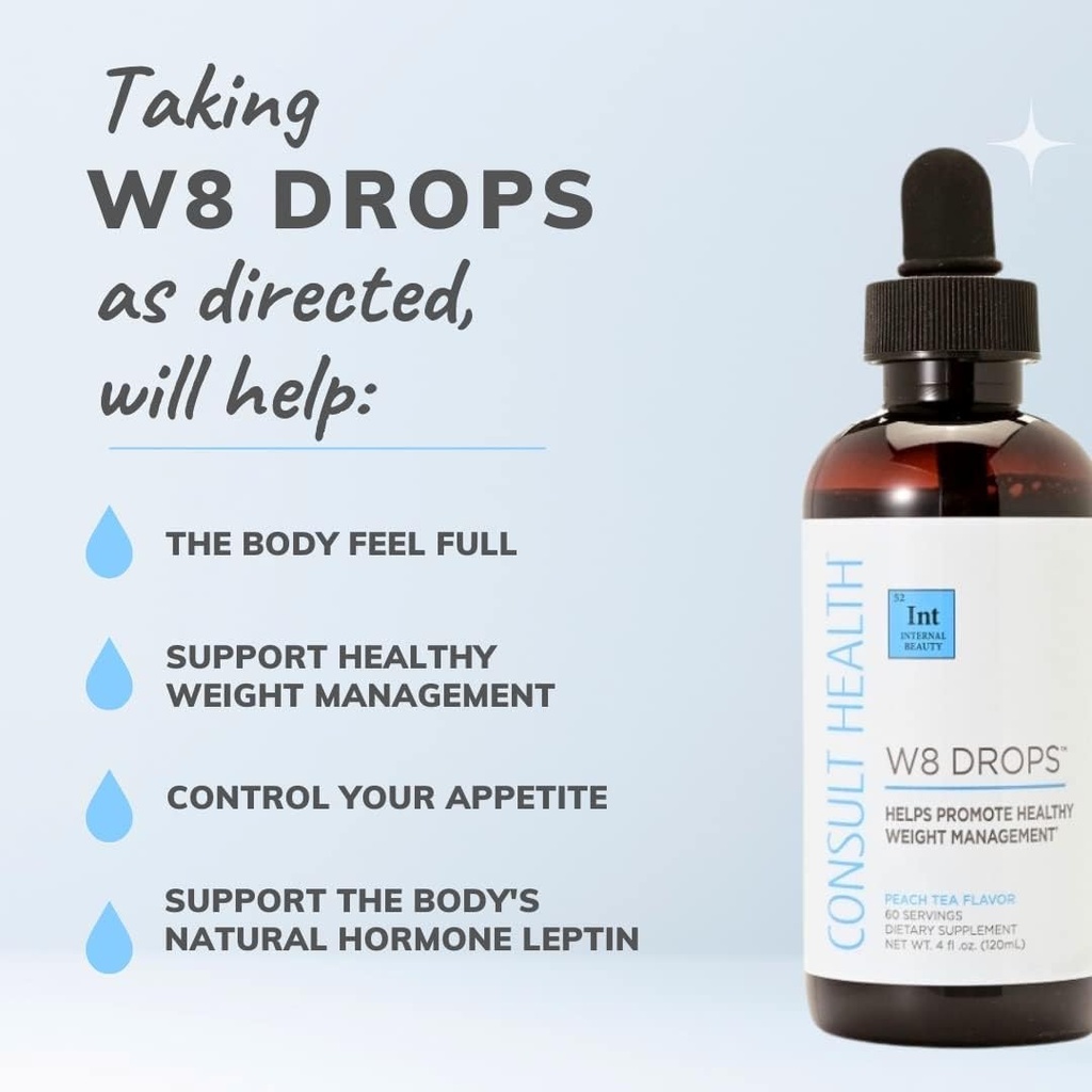 Consult Health W8 Drops - Doctor Formuleret flydende vægttab supplement med DygloFit- Understøtter Appetite Control, Metabolisme & Hormone Balance - Natural Antioxidant Protection-2 Droppers to gange dagligt