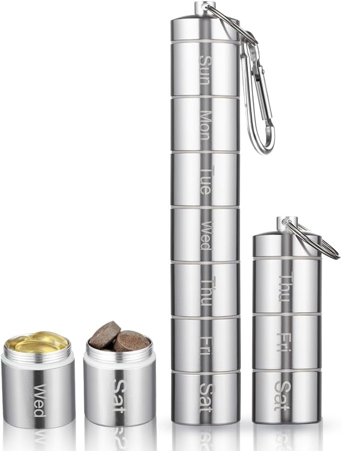 Metal Fugt Bevis Ugentlig Pill Organizer 7 Dag 3 gange om dagen, Stackable Aluminum Alloy Free Travel Vanding Pill Box Case Vandtæt og stort Segment til at holde piller, Vitaminer, Fiskeolie, tillæg