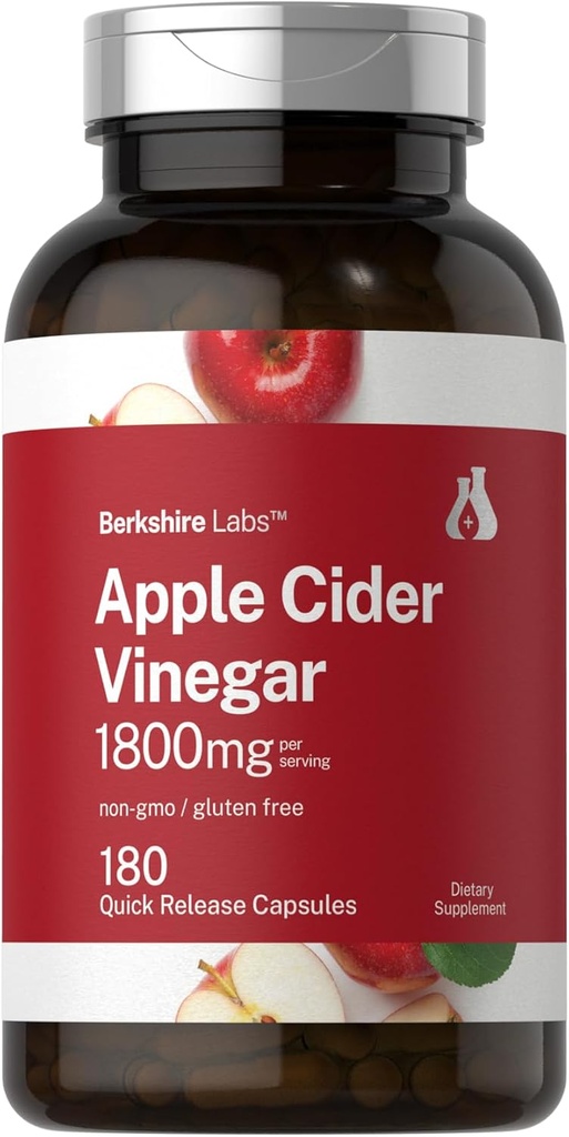 Horbaach Apple Cider Vinegar Capsules | 1800mg | 180 Count | Non-GMO, Gluten-Free Supplement | by Berkshire Labs