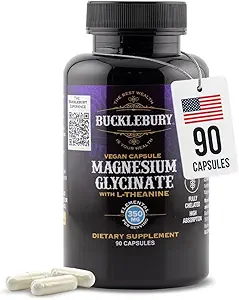 Bucklebury Magnesium Glycinate Kapsler med L- Theanine 350 mg - Avanceret formel for stress Relief, Muscle & Bone Health Support - Magnesium Glycinate Kosttilskud til kvinder og mænd - Vegan 90 Greve