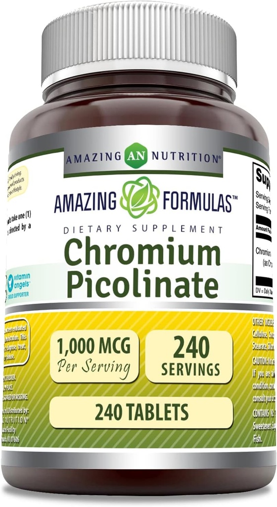 Amazing Formulas Chrom Picolinate 1000 Mcg Mex124; Tablets Supplements 124; Non- GMO Mex124; Gluten- Free Mex124; Made in USA (1 Pack Mex124; 240 Count)