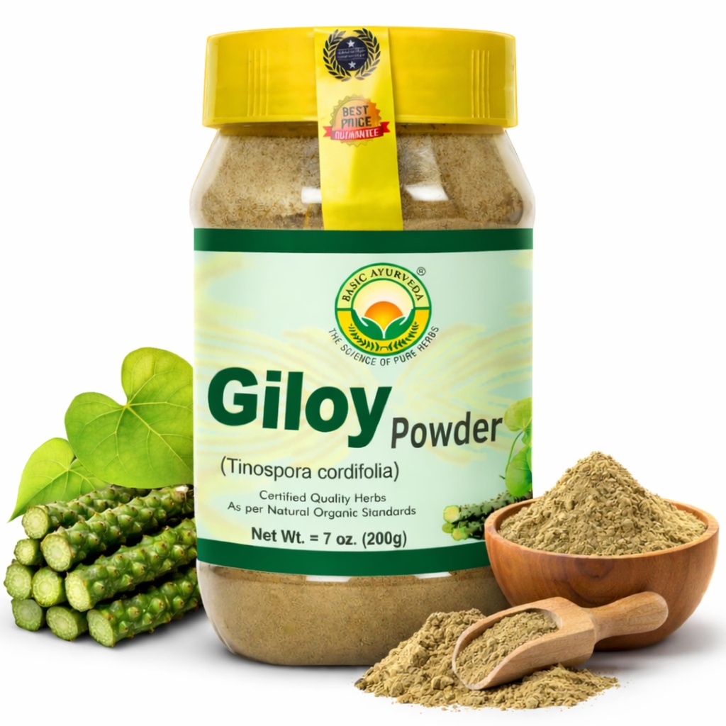 BASIC AYURVEDA Giloy Powder Б124; 7.05 Oz (200g) Б124; Organic Tinospora Cordifolia Stem Powder Б124; Natural Guduchi Extract for immunsystem Booster & sund fordøjelse