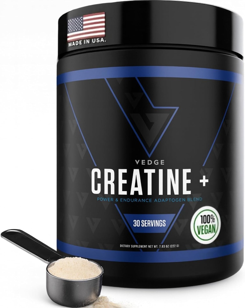 vedge Nutrition Creatin + Tex124; Vegan Plant- Based Creatin Monohydrat Powder Mex124; Energy, Performance & Funktion Mex124; Ergogene hjælpemidler til atleter Mex124; Unflavored, 30 Serveringer