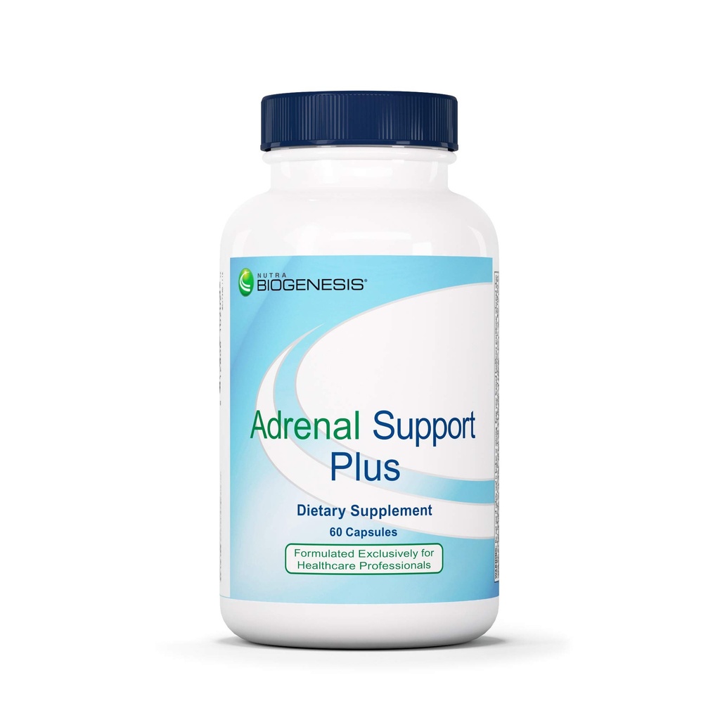 Nutra Biogenese Adrenal Support Plus - Adrenal Support Kosttilskud til kvinder & mænd, Adrenal Complex med gravienolon, DHEA & urter til daglig rolig, energi & fokus support - 60 kapsler