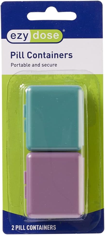 EZY DOSE Daily Travel Pocket Pharmacy Pill Organizer, Lille Vitamin Organizer, Compact Medicine Container, Travel Friendly, Portable Pill Box, Farver Maj Vary, 2-Pack, BPA Free