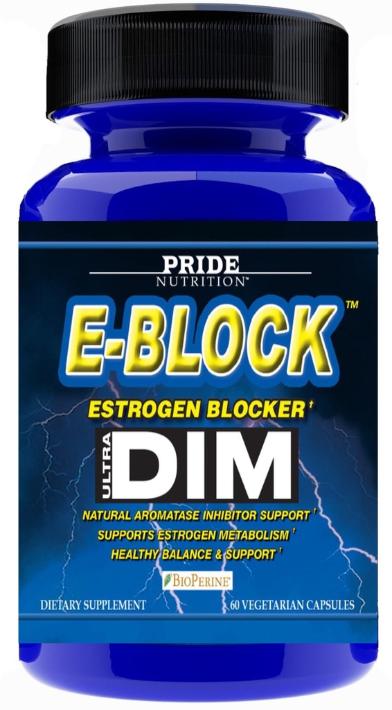 Pride Nutrition E- Block DIM Supplement 700MG Extra Strength Estrogen Blocked 124; Hormonbalance for mænd og kvinder; M e n o p a u s e, Acne, Hot Flashs Relief, PCT & P r o s t a t e Support 60 Ct.