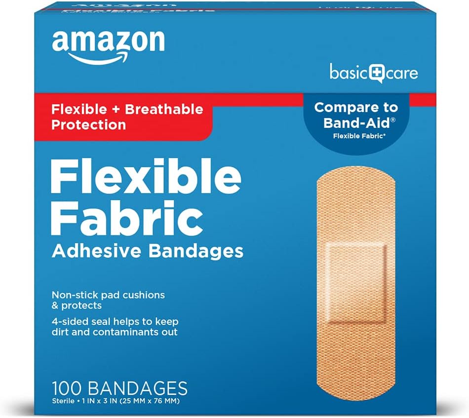 Basic Care Fleksible Fabric Adhesive Bandages, Førstehjælp og Sårpleje Supplies, All- One Size, 100 Greve
