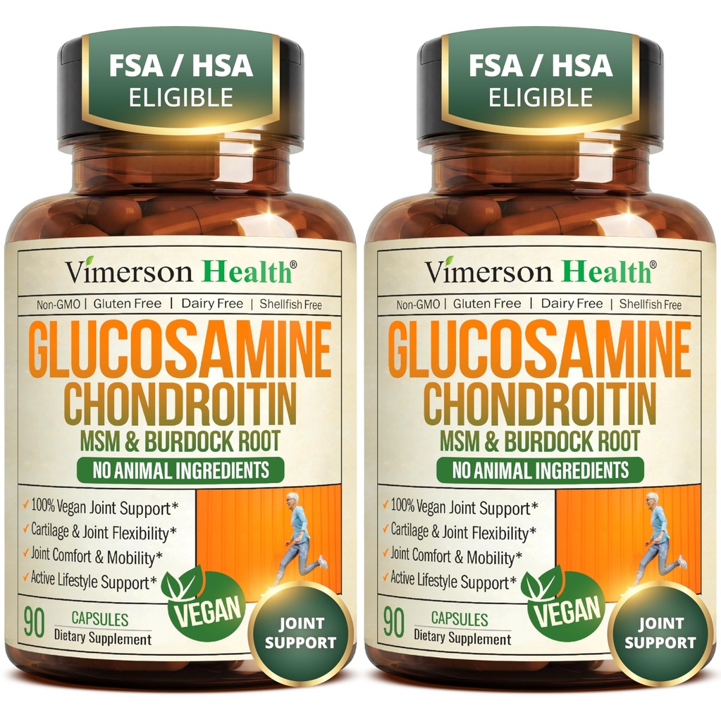 Glucosamin Chondroitin MSM - Fælles supporttillæg til kvinder og mænd med Glucosamin Sulfate 1500 mg, Chondroitin og MSM - til brusk, fælles sundhed og fleksibilitet - 2 Pack, Vegan