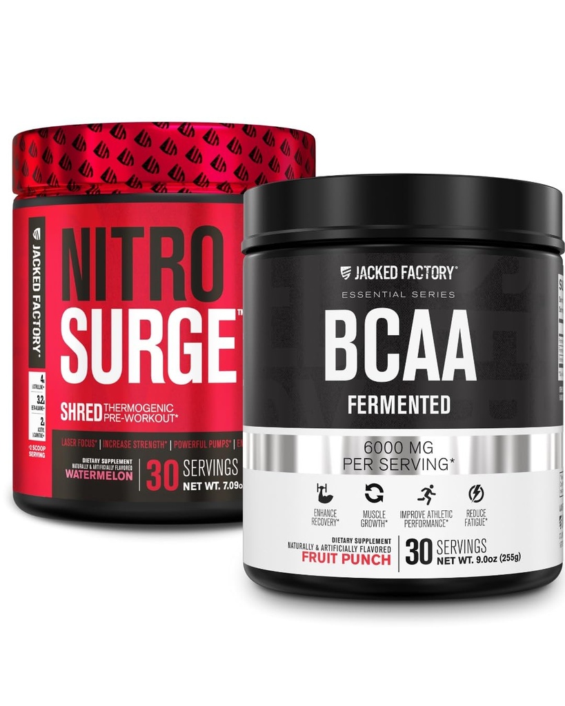 Jacked Factory Nitrovolume Shred Thermogen Pre- Workout i Watermelon & BCAA i Fruit Punch for Body Recomposition, Muscle Building og Inddrivelse