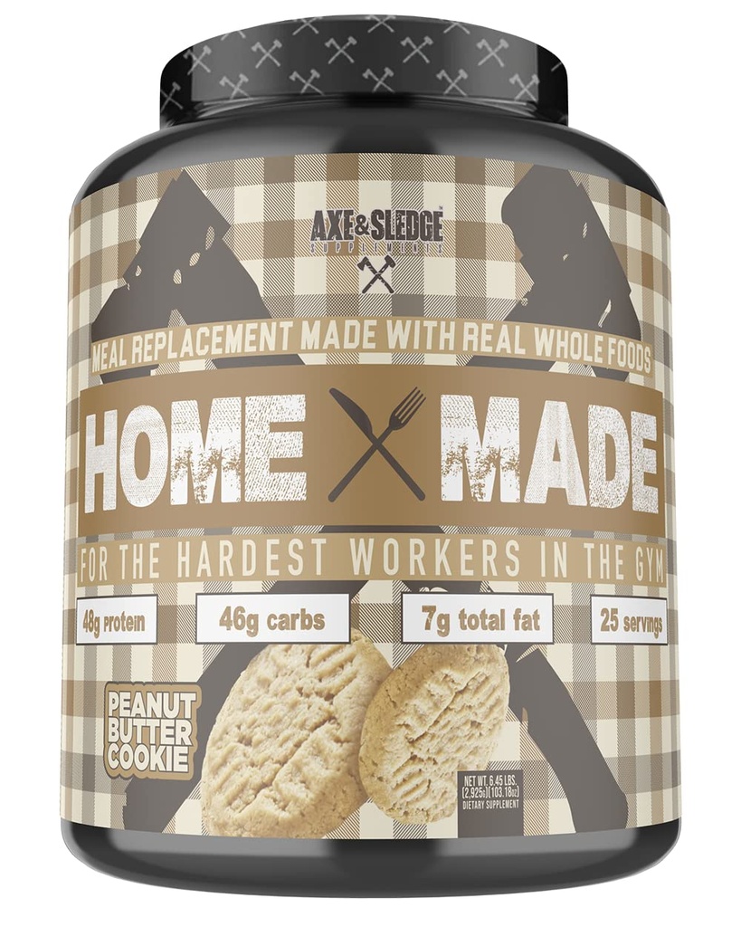 Axe & Sledge Kosttilskud Home Made Whole- Foods-Based Meal Erstatning Powder med fordøjelsesenzymer, protein, kulhydrater og fedtstoffer, 25 portioner (Peanut Butter Cookie)