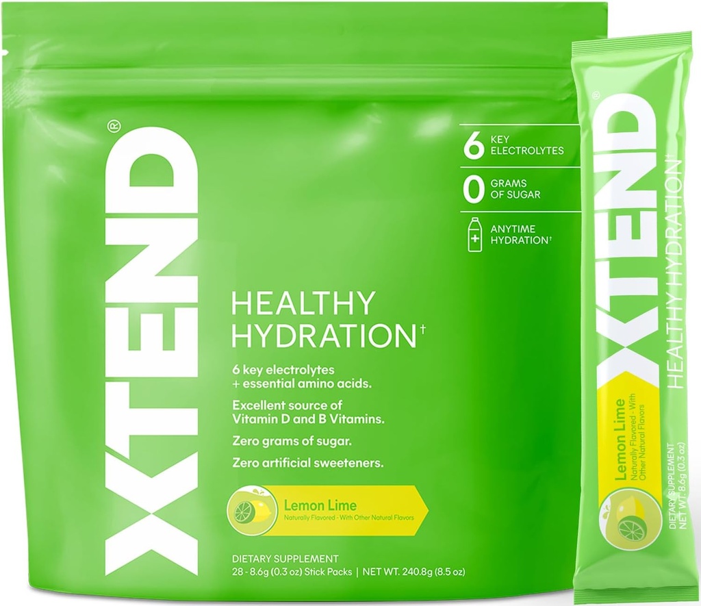Xtend XTEND Healthy Hydration- 124; Superior Hydration- Powder Packets - 124; Electrolyte Drink Mix 124; 3 Essential Aminosyrer - 124; NSF Certificeret til Sport - 124; 28 Sticks, Lemon Lime