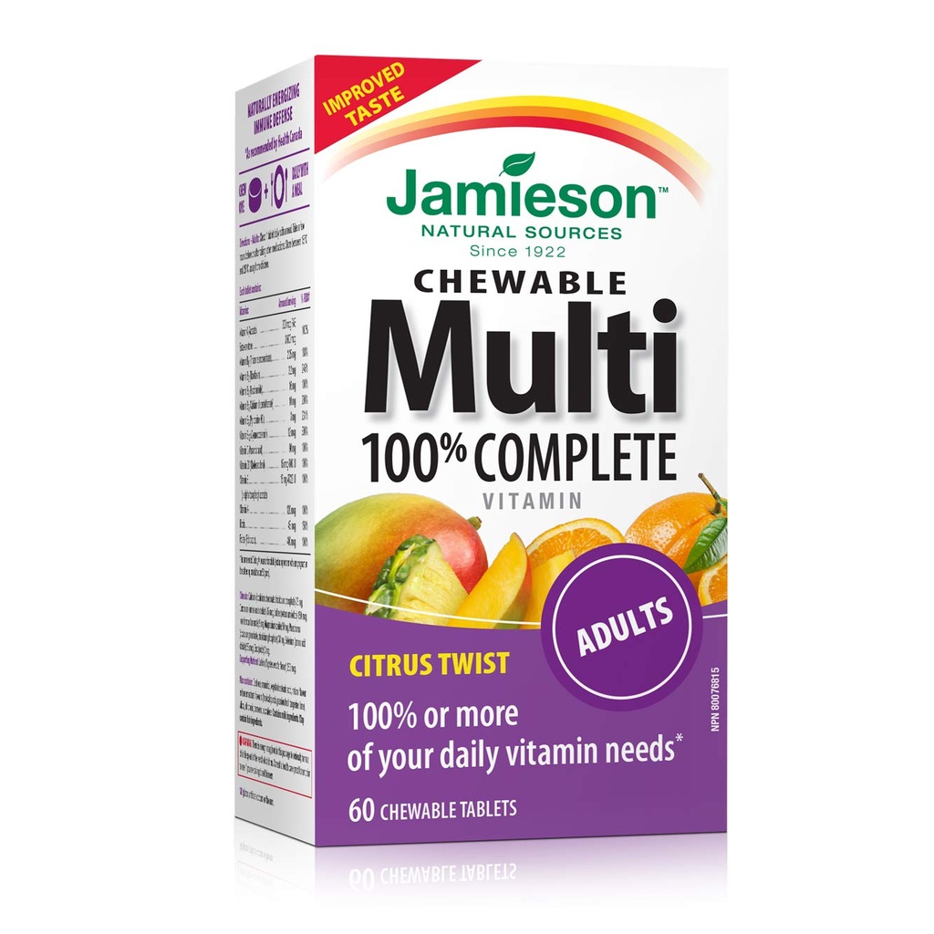 Jamieson 100% komplet Chewable Multivitamin til voksne Citrus Twist Multi, 60 tyggetabletter