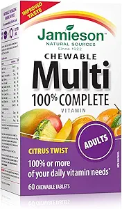 Jamieson 100% komplet Chewable Multivitamin til voksne Citrus Twist Multi, 60 tyggetabletter