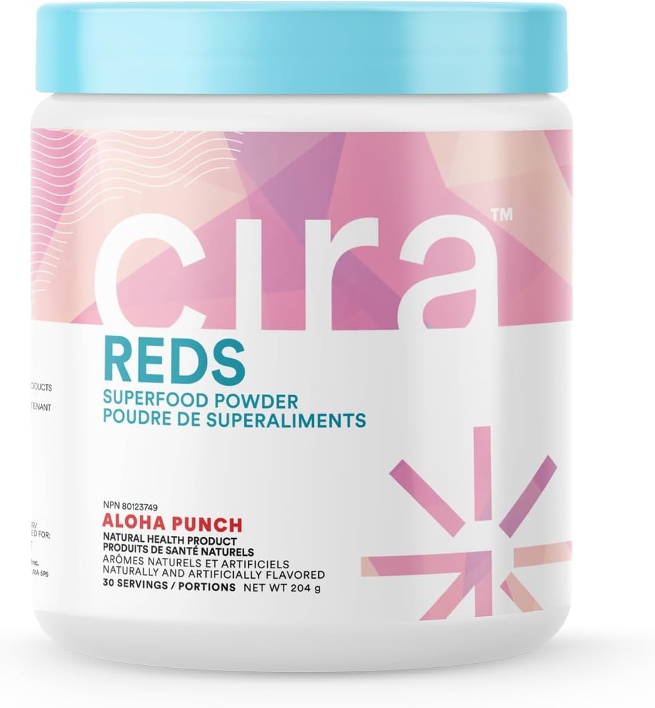 Cira Glow- Getter Reds Superfood Powder - Antioxidanter & Polyphenoler til øget energi & Gut sundhed - 30 Servere, Aloha Punch