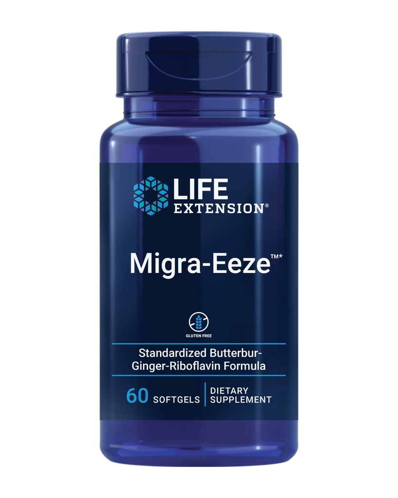 Life Extension Migra- Eeze - Butterbur Root Extract med vitamin B2 (Riboflavin) & Ginger supplement - Formel til lette hoved ubehag - Glutenfri - 60 Softgels