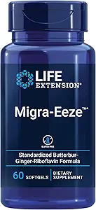 Life Extension Migra- Eeze - Butterbur Root Extract med vitamin B2 (Riboflavin) & Ginger supplement - Formel til lette hoved ubehag - Glutenfri - 60 Softgels