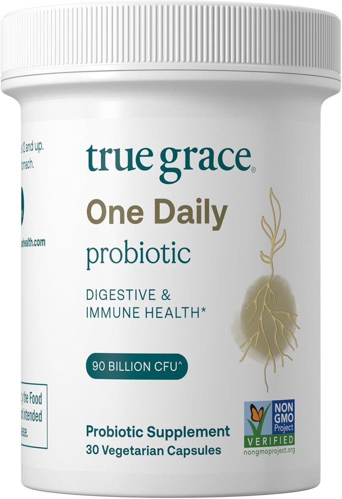 True Grace One Daily Probiotic - 30 Vegetariske kapsler - 90 Millioner CFU - Gut, fordøjelsesfremmende & immunforsvar Support Blend med Prebiotic Fiber - Gluten & Soy Free