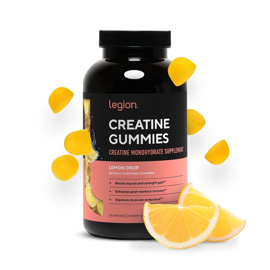 LEGION Creatine Creatine Monohydrat Gummies - Clean Chewable Creatine Supplement for styrke, Endurance & Muscle Inddrivelse - 30 Lemon Drop Flavor Servering - Ingen kunstige flavors eller sødestoffer.