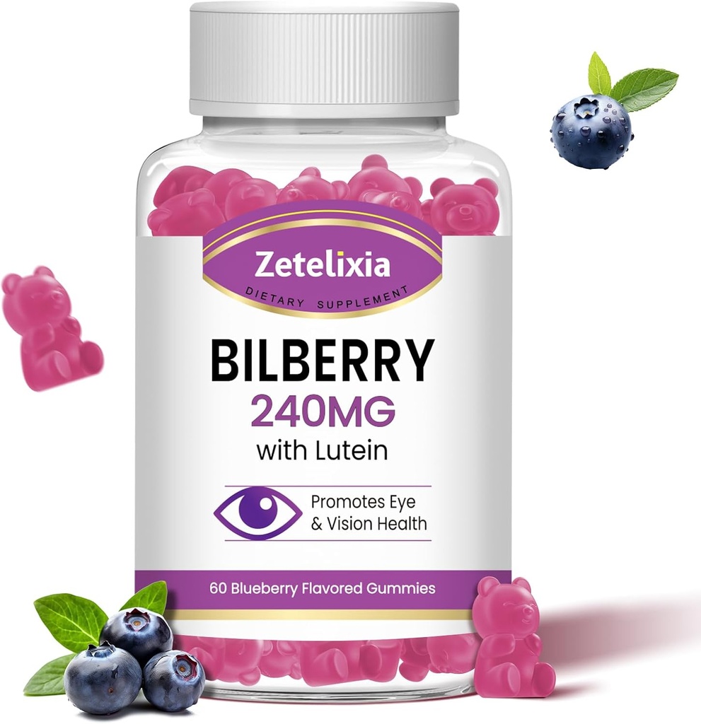 Lutein Gummies Eye Health Supplement for voksne, Lutein & Zeaxanthin Kosttilskud Eye Vitaminer Gummies, Bilbær med Lutein til fremme af Eye & Vision - 60 Gummies