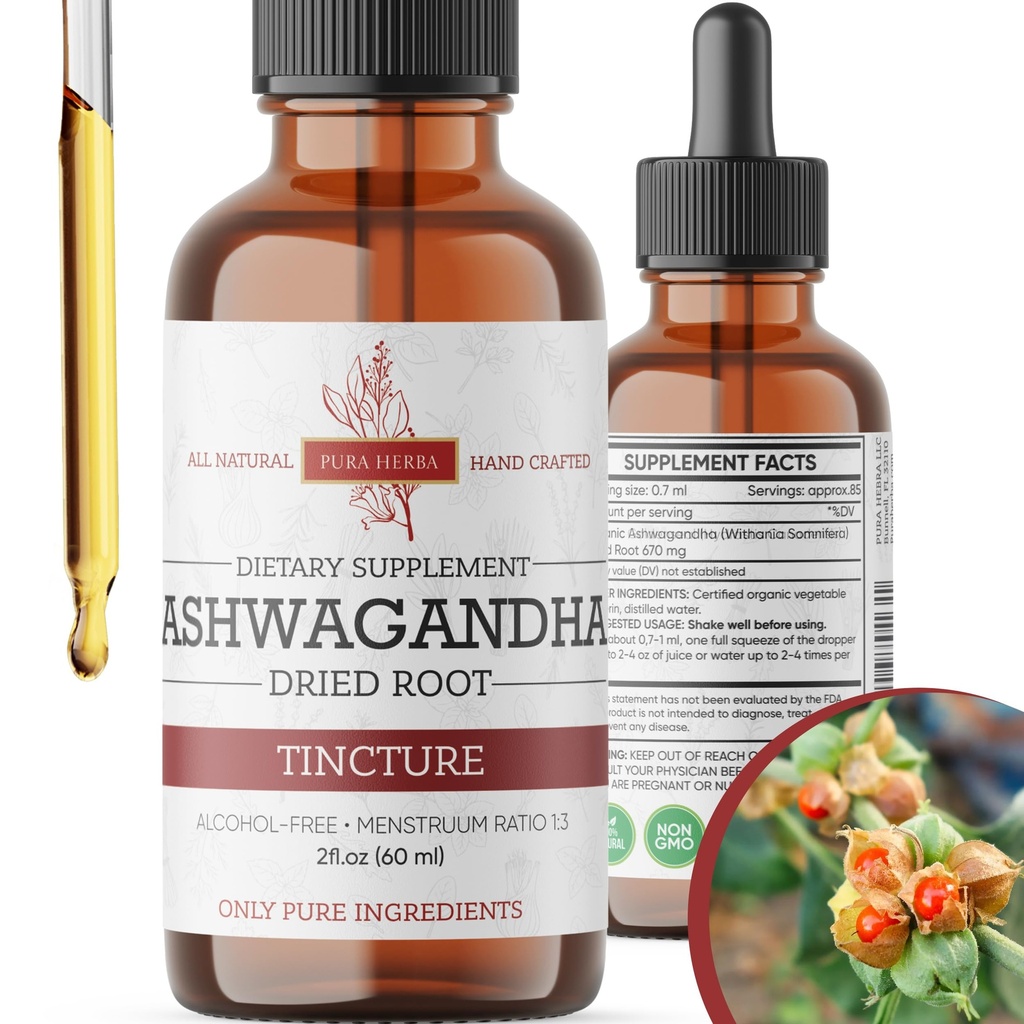 Organic Ashwagandha Flydende dråber, Ashwagandha Root tinktur, Ashwagandha Uddrag Herb Kosttilskud - 2 Fl Oz