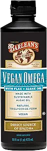 Barlean 's Vegan Omega Flydende Hør og Alger Olie Plante baseret EPA DHA tillæg fra Algal Olie og Organic Flaxseed, Omegas 3 6 og 9 Fedtsyretilskud, 16 Ounces