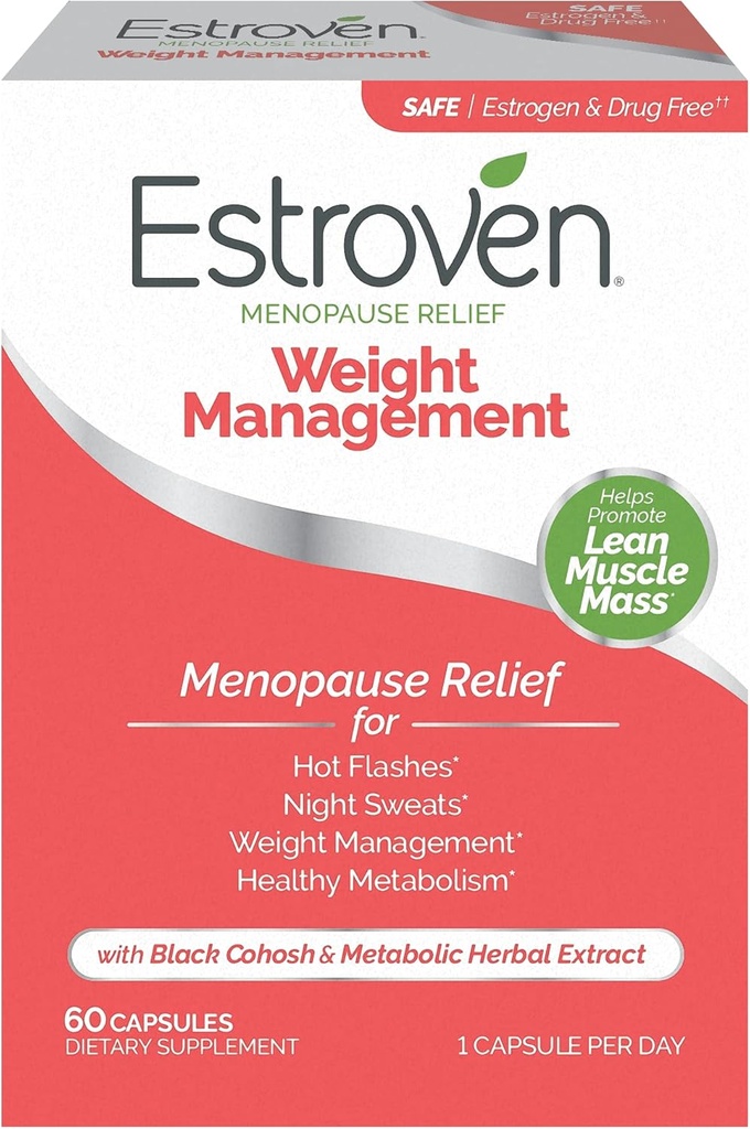 Estroven vægthåndtering for overgangsalder Relief - 60 Ct. - Klinisk Proven Ingredienser Hjælp Administrer vægt, Giv Night Sweats & Hot Flash Relief - Drug- Free & Gluten- Free