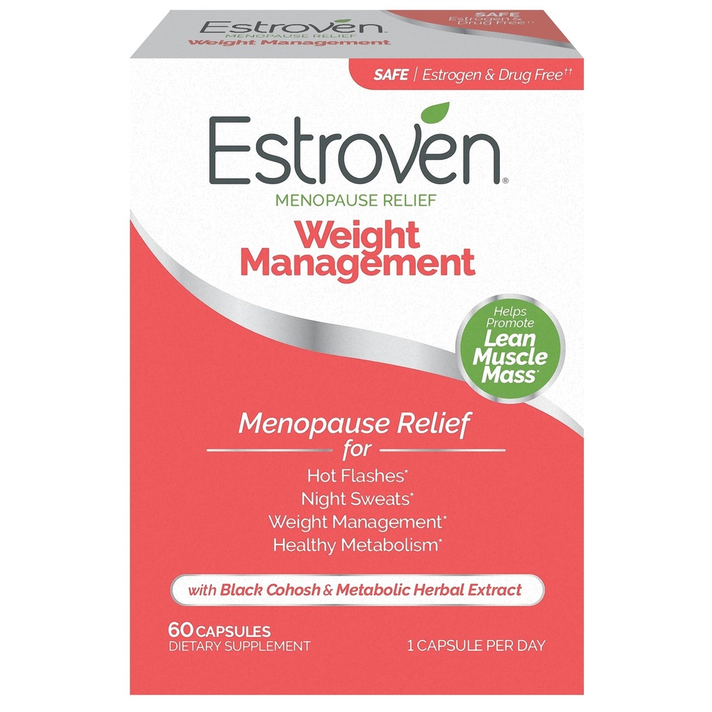 Estroven vægthåndtering for overgangsalder Relief - 60 Ct. - Klinisk Proven Ingredienser Hjælp Administrer vægt, Giv Night Sweats & Hot Flash Relief - Drug- Free & Gluten- Free