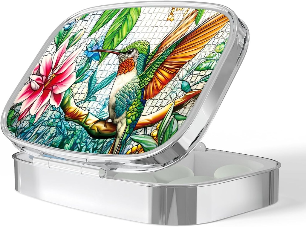 Pill Box-2 Segment Lille Pill sag Portable for Pocket & Purse Single Pill Carrier Pill Container til at holde vitaminer Medicin Fish Oil og kosttilskud BPA- Gratis (Hummingbird)