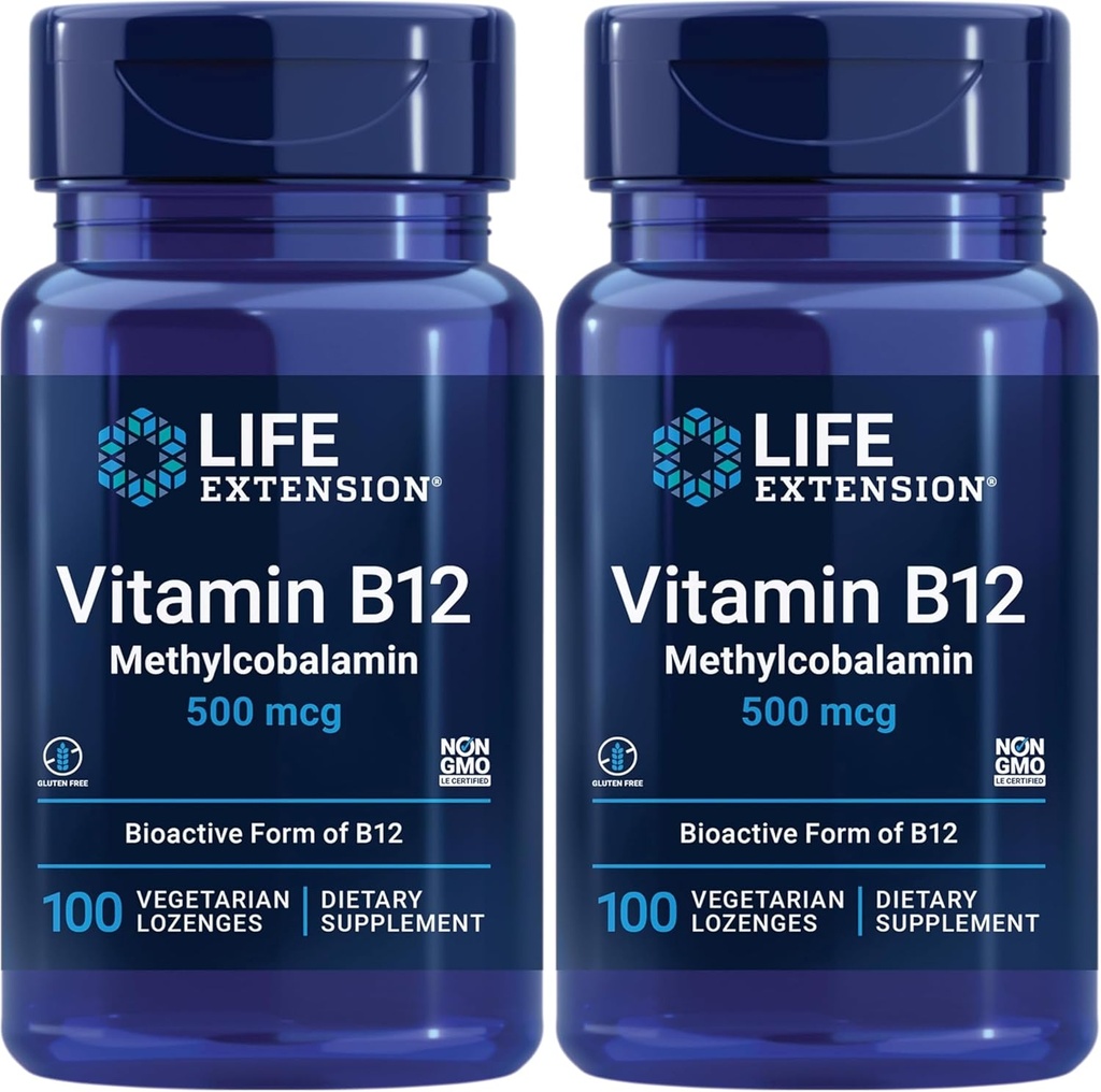 Life Extension Vitamin B12 Methylcobalamin 500mcg - Vitamin B12 supplement til generel energi og hjerne - Sukker fri vegetar Lozenges opløses i din mund - én gang dagligt - 100 Tæl