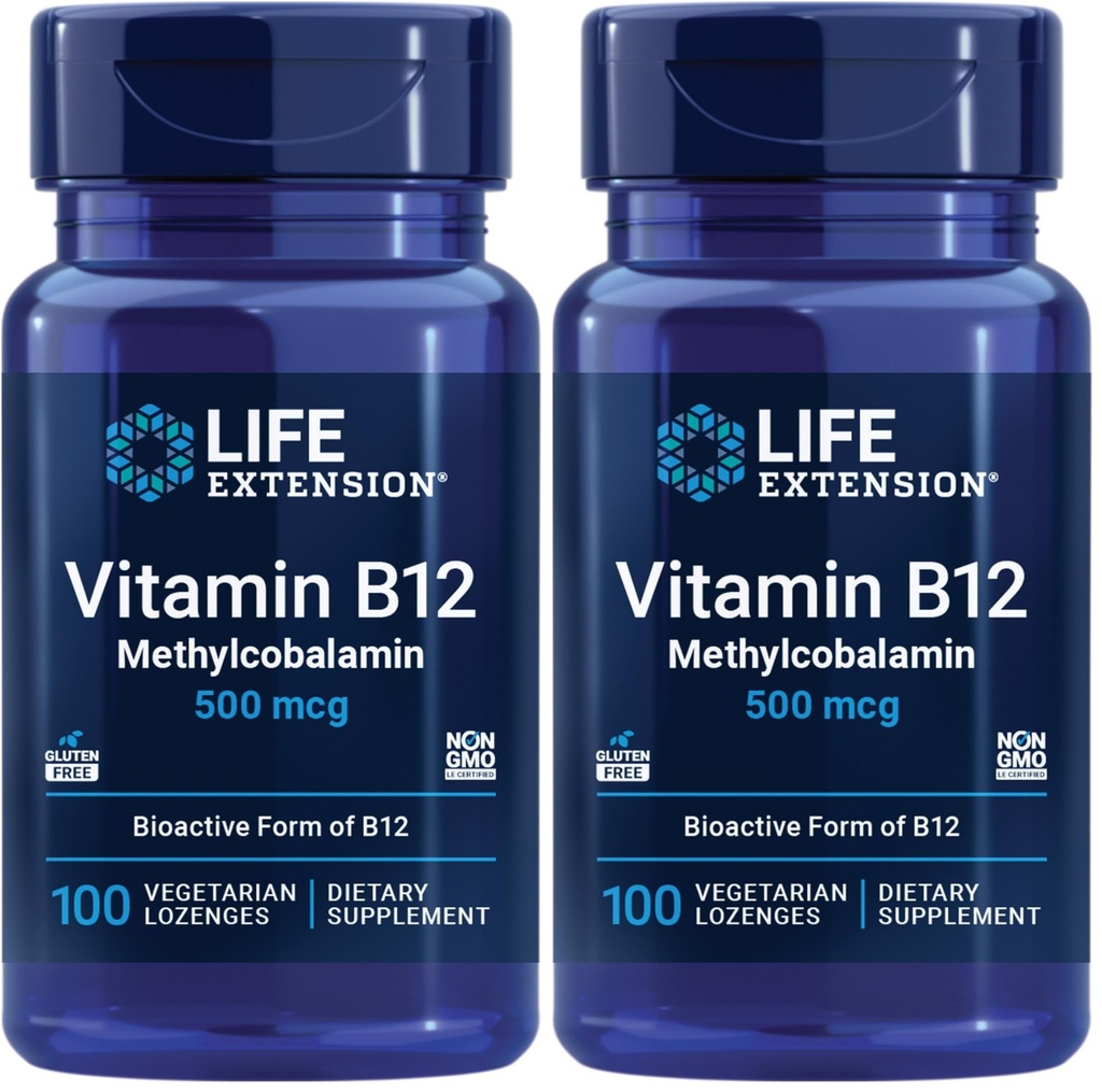 Life Extension Vitamin B12 Methylcobalamin 500mcg - Vitamin B12 supplement til generel energi og hjerne - Sukker fri vegetar Lozenges opløses i din mund - én gang dagligt - 100 Tæl