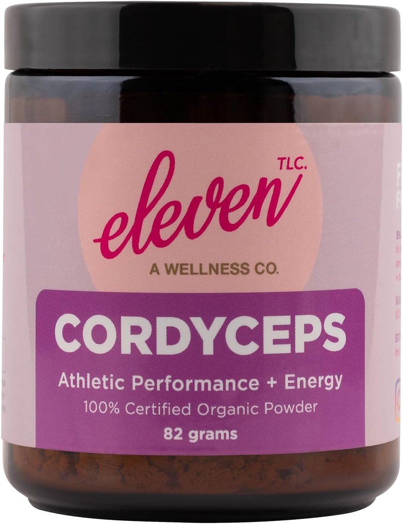 Elleve TLC - Cordyceps Mushroom Powder Superfood, 100% Økologisk, Atletisk Performance + Energy, US Grown - 3. part Testet, GMO Gratis Non - Reactive Glass, Servering