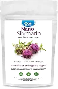 One Planet Nano Silymarin Powder 8 oz (227 Servere), Milk Thistle Seed Extract, Nano for Enhanced Absorption, Understøtter Samlet Welness, Non- GMO, Vegan, Gluten Free