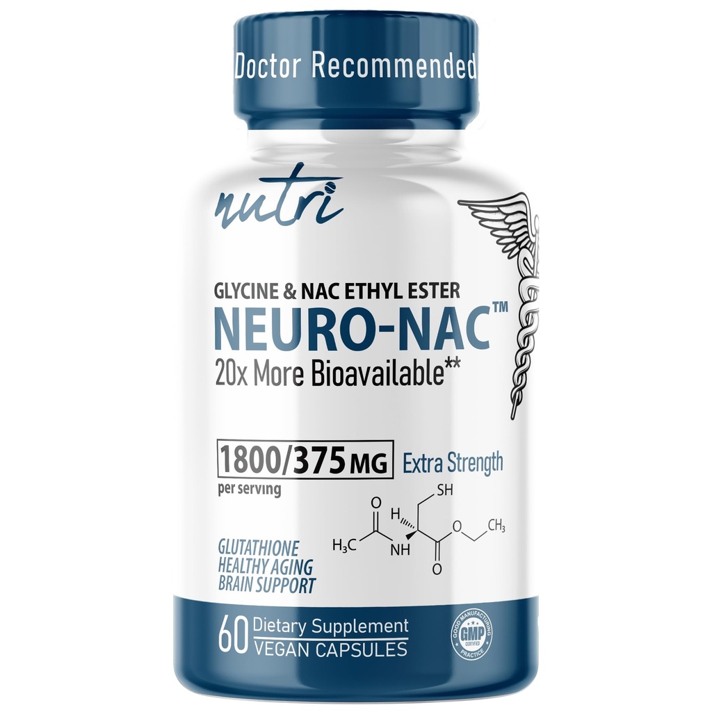 Naturens Fusioner Neuro NAC Supplement 375mg Ekstra Styrke med 1800 mg Glycin - N- Acetyl Cysteine Ethyl Ester - 20x mere biotilgængelig end NAC 600 mg - Boost Glutathione 10x mere end Liposomal